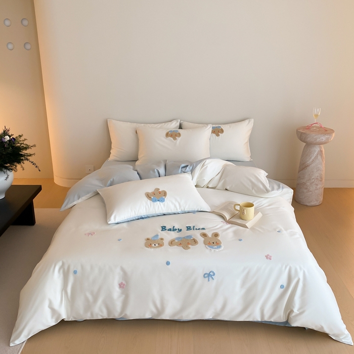 91家纺网 家纺一手货源 找家纺 （总）云栖2025全棉刺绣纯色纯棉长绒棉四件套-乐萌系列