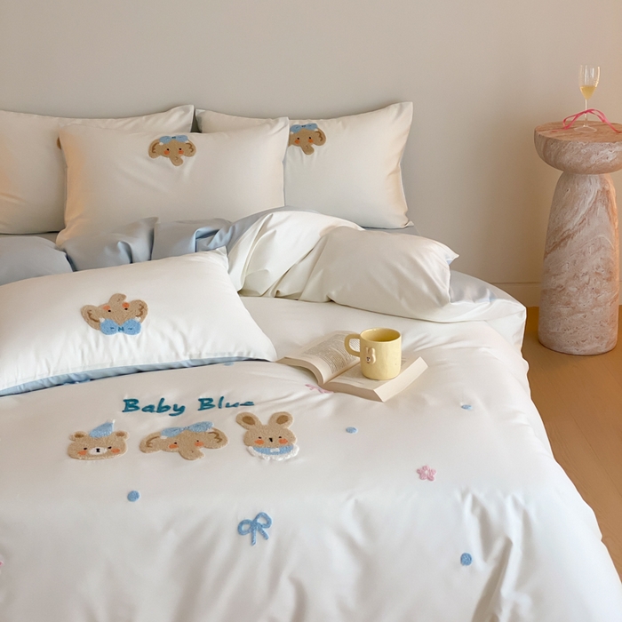 91家纺网 家纺一手货源 找家纺 （总）云栖2025全棉刺绣纯色纯棉长绒棉四件套-乐萌系列