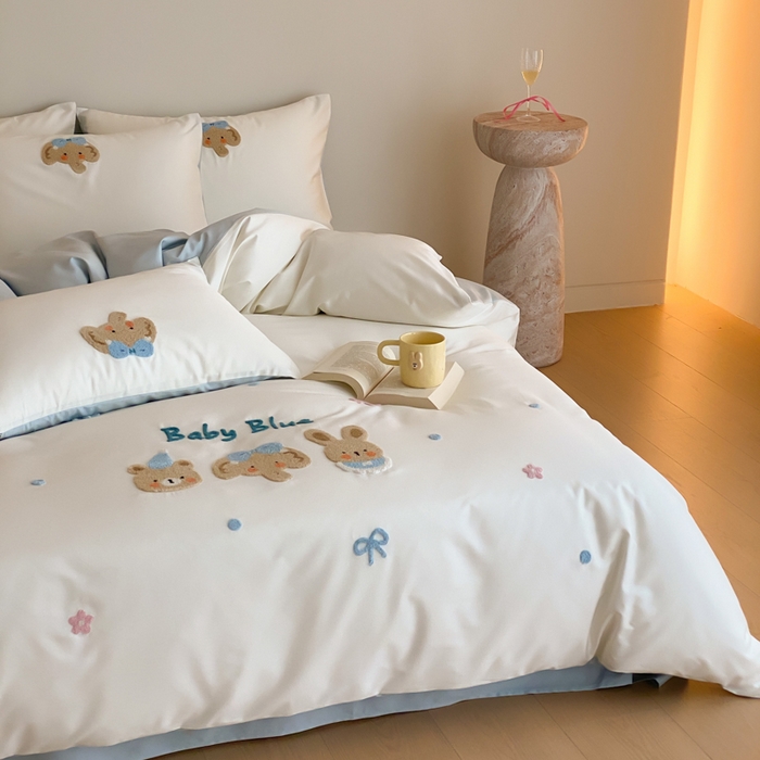 91家纺网 家纺一手货源 找家纺 （总）云栖2025全棉刺绣纯色纯棉长绒棉四件套-乐萌系列