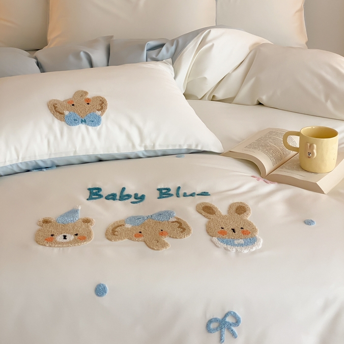 91家纺网 家纺一手货源 找家纺 （总）云栖2025全棉刺绣纯色纯棉长绒棉四件套-乐萌系列