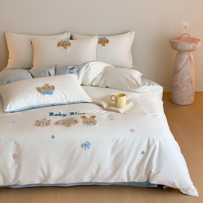 91家纺网 家纺一手货源 找家纺 （总）云栖2025全棉刺绣纯色纯棉长绒棉四件套-乐萌系列