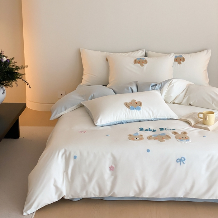 91家纺网 家纺一手货源 找家纺 （总）云栖2025全棉刺绣纯色纯棉长绒棉四件套-乐萌系列