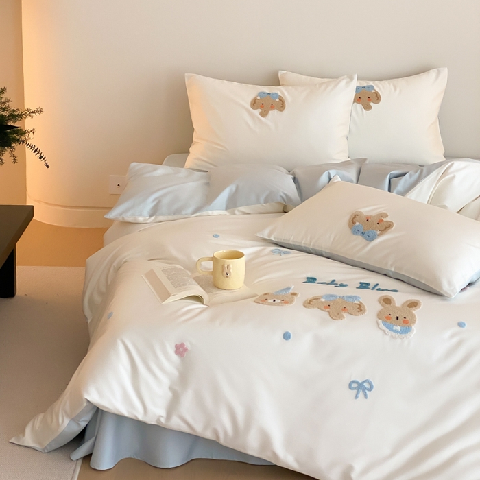 91家纺网 家纺一手货源 找家纺 （总）云栖2025全棉刺绣纯色纯棉长绒棉四件套-乐萌系列