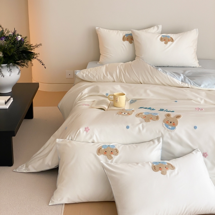 （总）云栖2025全棉刺绣纯色纯棉长绒棉四件套-乐萌系列