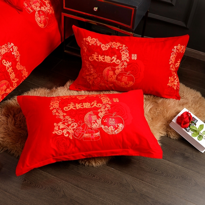 91家纺网 家纺一手货源 找家纺 （总）居美良品 2025新款婚庆100全棉纯棉大红磨毛系列枕套单件单枕套