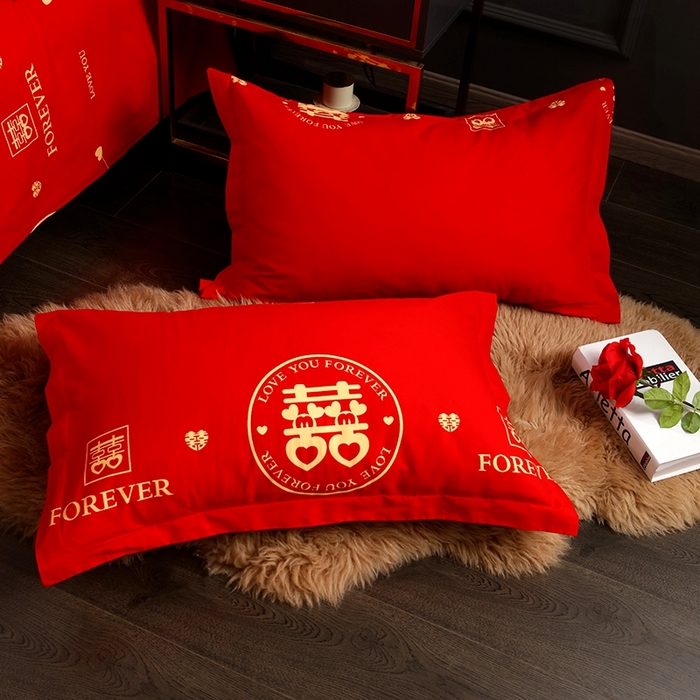 91家纺网 家纺一手货源 找家纺 （总）居美良品 2025新款婚庆100全棉纯棉大红磨毛系列枕套单件单枕套
