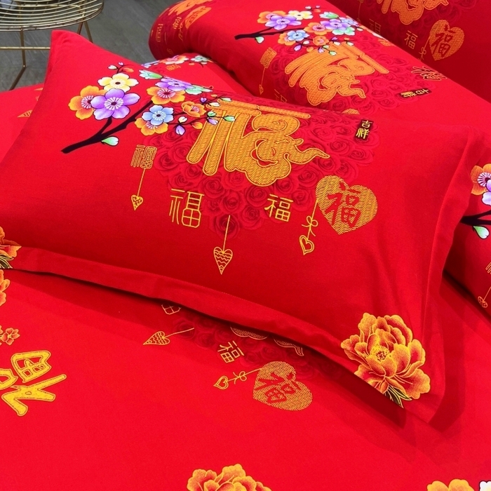 91家纺网 家纺一手货源 找家纺 居美良品 2025新款婚庆100全棉纯棉大红磨毛系列枕套单件单枕套 遇见幸福