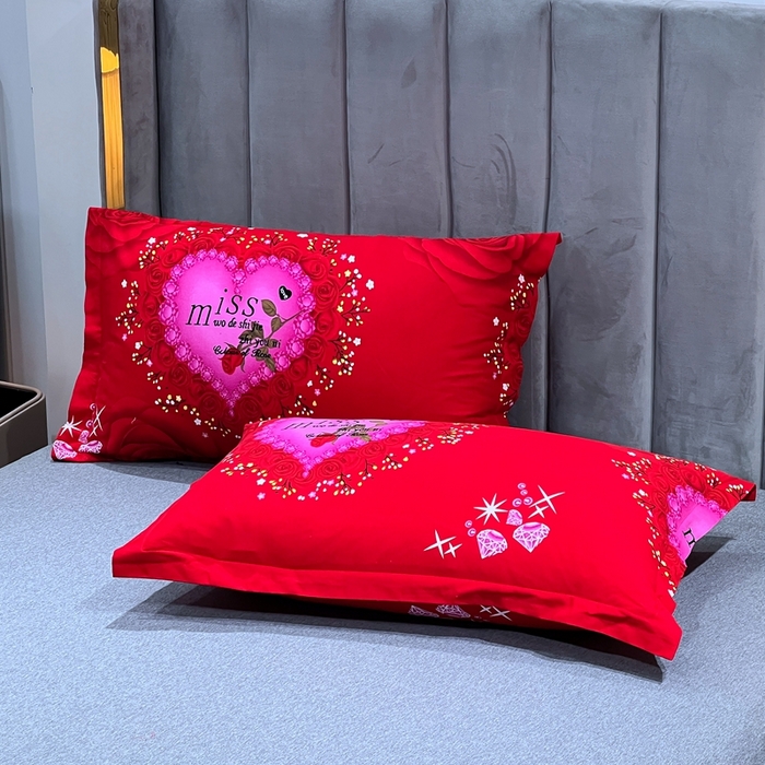 居美良品 2025新款婚庆100全棉纯棉大红磨毛系列枕套单件单枕套 miss玫瑰