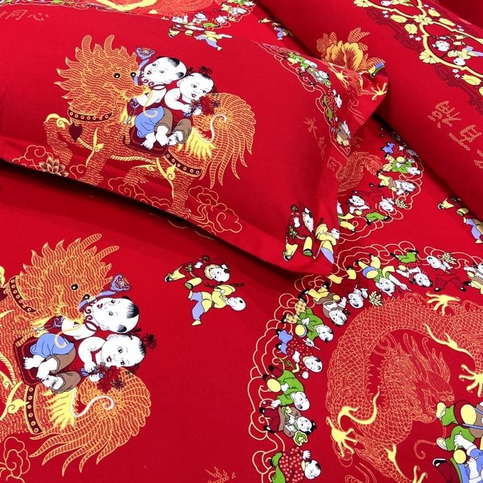 91家纺网 家纺一手货源 找家纺 居美良品 2025新款婚庆100全棉纯棉大红磨毛系列枕套单件单枕套 百子百福