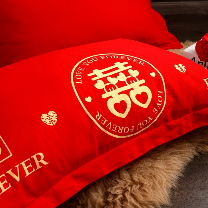 91家纺网 家纺一手货源 找家纺 居美良品 2025新款婚庆100全棉纯棉大红磨毛系列枕套单件单枕套 双喜