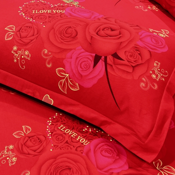 91家纺网 家纺一手货源 找家纺 居美良品 2025新款婚庆100全棉纯棉大红磨毛系列枕套单件单枕套 幸福的味道