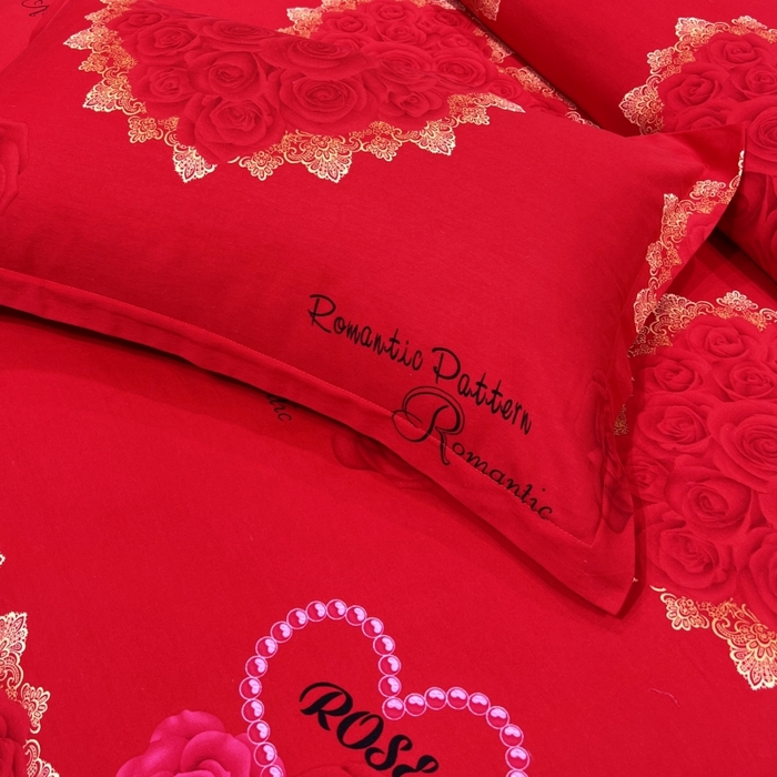 91家纺网 家纺一手货源 找家纺 居美良品 2025新款婚庆100全棉纯棉大红磨毛四件套 幸福港湾