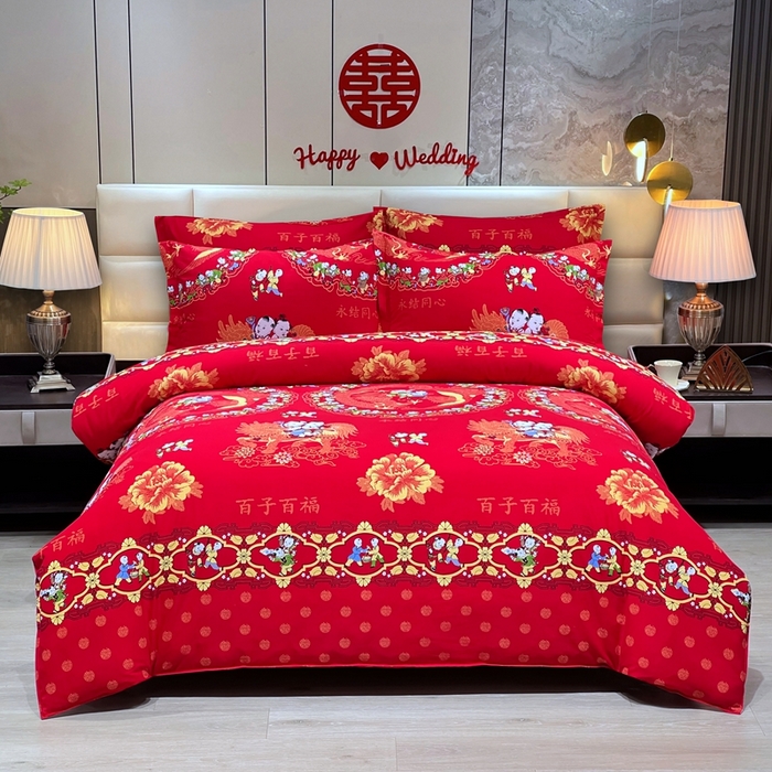 91家纺网 家纺一手货源 找家纺 （总）居美良品 2025新款婚庆100全棉纯棉大红磨毛四件套