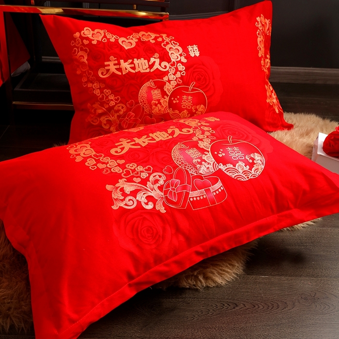 91家纺网 家纺一手货源 找家纺 居美良品 2025新款婚庆100全棉纯棉大红磨毛四件套 天长地久