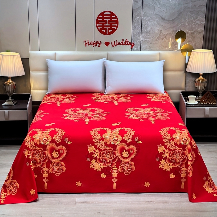 91家纺网 家纺一手货源 找家纺 居美良品 2025新款婚庆100全棉纯棉大红磨毛四件套 福星高照