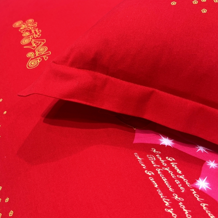 91家纺网 家纺一手货源 找家纺 居美良品 2025新款婚庆100全棉纯棉大红磨毛四件套 love喜