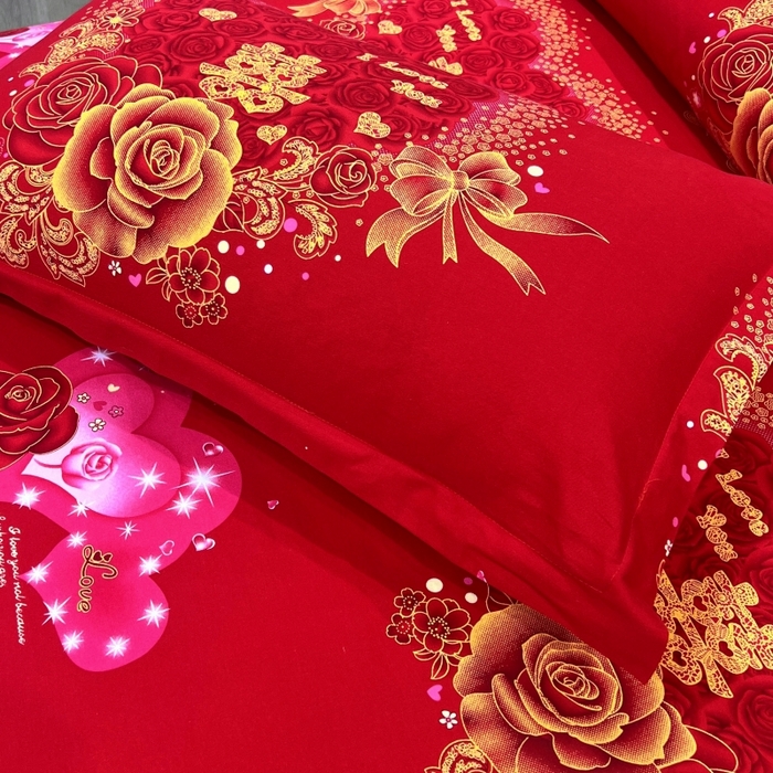 91家纺网 家纺一手货源 找家纺 居美良品 2025新款婚庆100全棉纯棉大红磨毛四件套 love喜