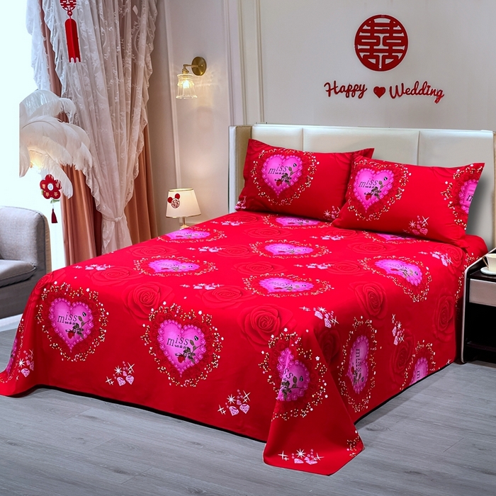 91家纺网 家纺一手货源 找家纺 居美良品 2025新款婚庆100全棉纯棉大红磨毛四件套 miss玫瑰