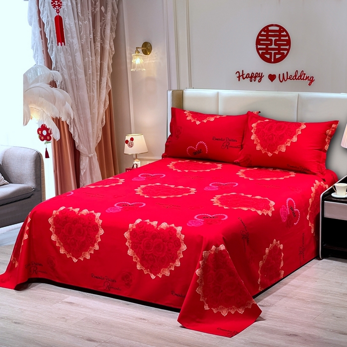 91家纺网 家纺一手货源 找家纺 居美良品 2025新款婚庆100全棉纯棉大红磨毛四件套 幸福港湾