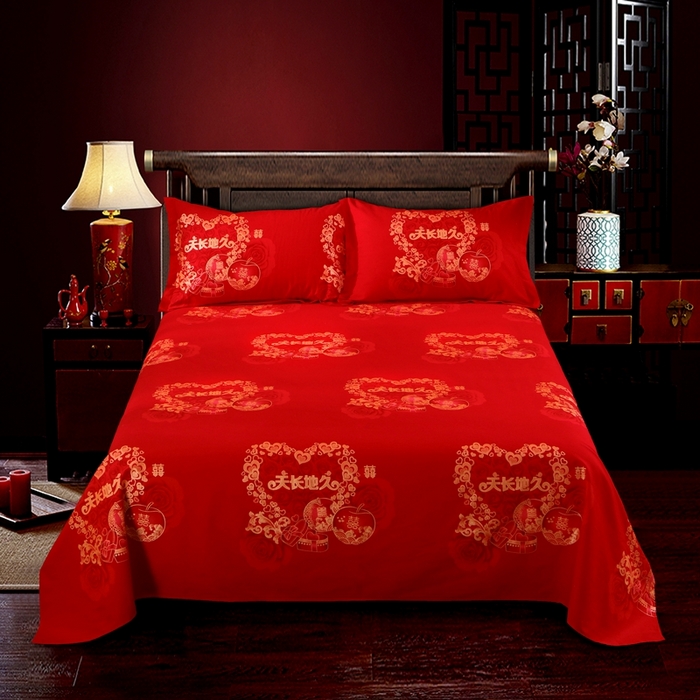 91家纺网 家纺一手货源 找家纺 居美良品 2025新款婚庆100全棉纯棉大红磨毛四件套 天长地久