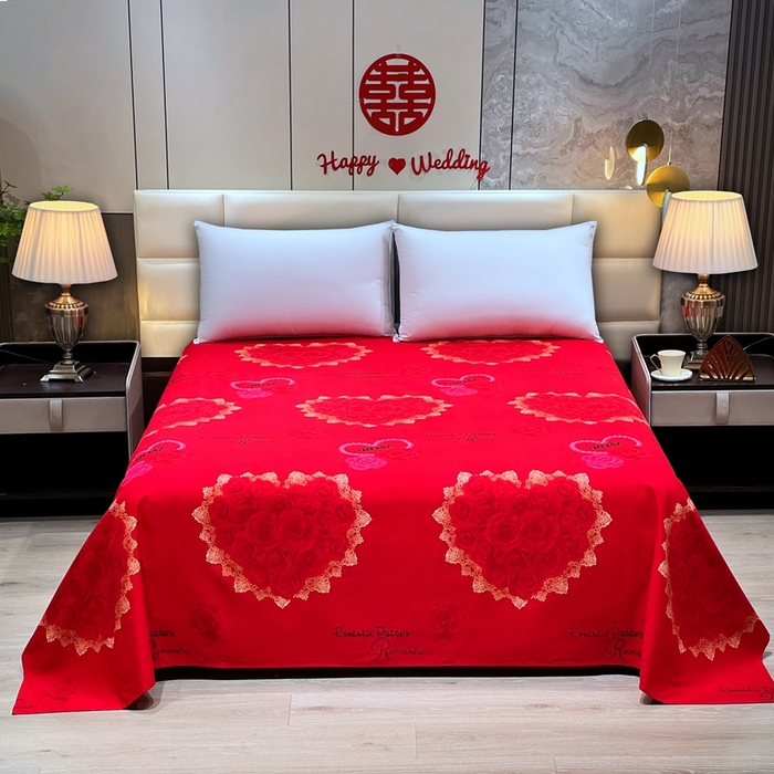 91家纺网 家纺一手货源 找家纺 居美良品 2025新款婚庆100全棉纯棉大红磨毛四件套 幸福港湾