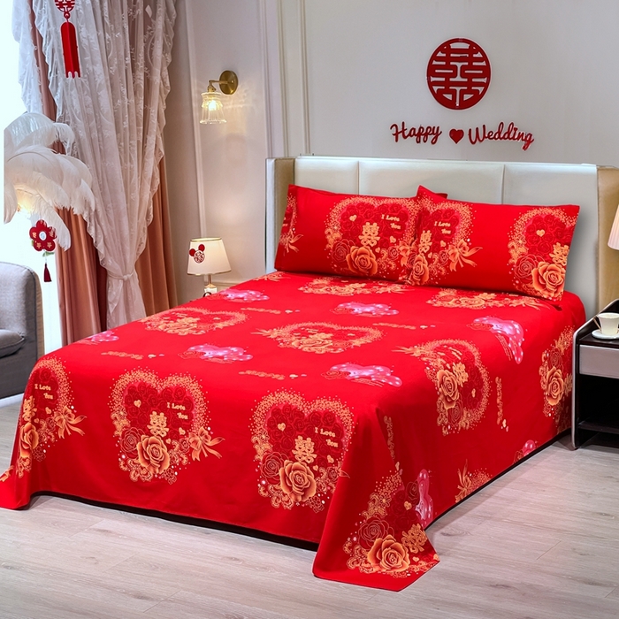 91家纺网 家纺一手货源 找家纺 居美良品 2025新款婚庆100全棉纯棉大红磨毛四件套 love喜