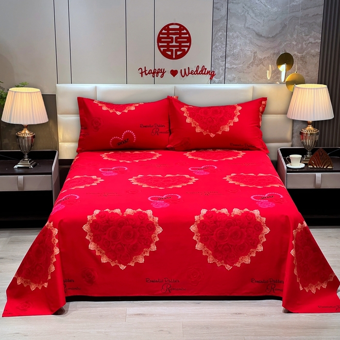 91家纺网 家纺一手货源 找家纺 居美良品 2025新款婚庆100全棉纯棉大红磨毛四件套 幸福港湾