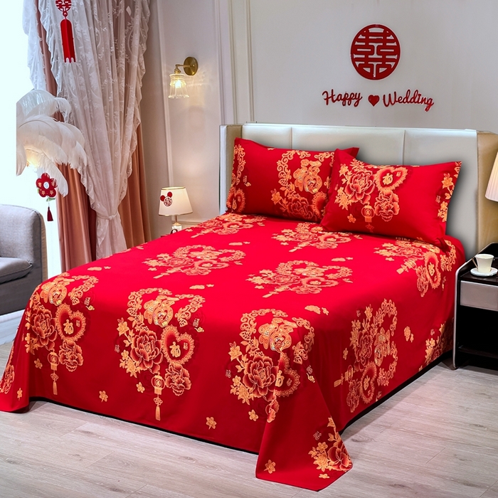 91家纺网 家纺一手货源 找家纺 居美良品 2025新款婚庆100全棉纯棉大红磨毛四件套 福星高照