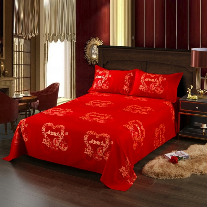 91家纺网 家纺一手货源 找家纺 居美良品 2025新款婚庆100全棉纯棉大红磨毛四件套 天长地久