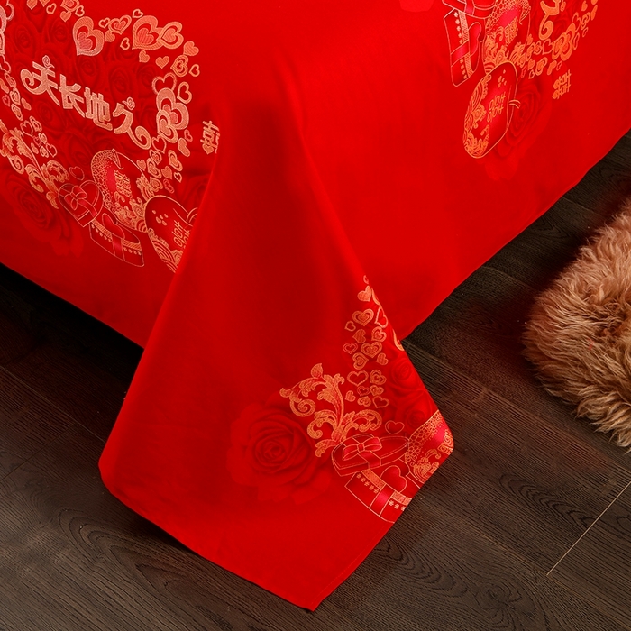 91家纺网 家纺一手货源 找家纺 居美良品 2025新款婚庆100全棉纯棉大红磨毛四件套 天长地久