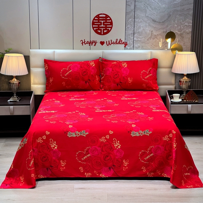 91家纺网 家纺一手货源 找家纺 居美良品 2025新款婚庆100全棉纯棉大红磨毛四件套 幸福的味道