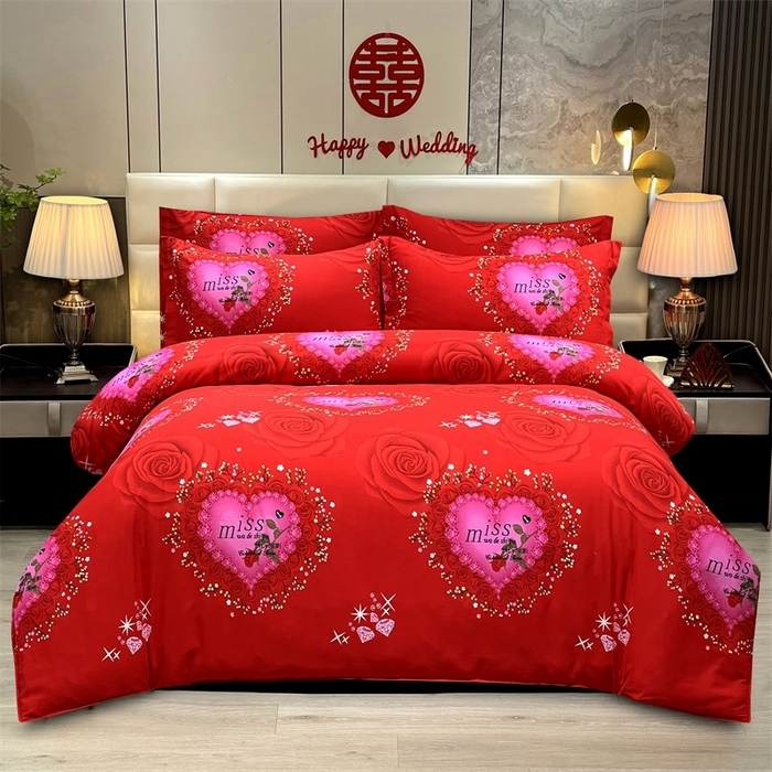 91家纺网 家纺一手货源 找家纺 居美良品 2025新款婚庆100全棉纯棉大红磨毛四件套 miss玫瑰