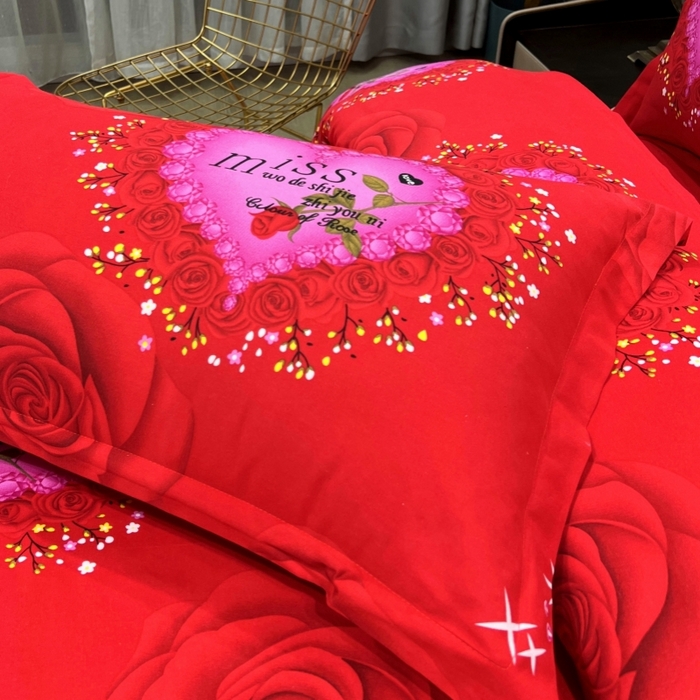 91家纺网 家纺一手货源 找家纺 居美良品 2025新款婚庆100全棉纯棉大红磨毛四件套 miss玫瑰