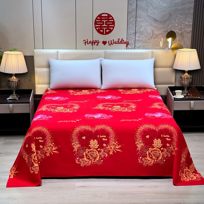 91家纺网 家纺一手货源 找家纺 居美良品 2025新款婚庆100全棉纯棉大红磨毛四件套 love喜