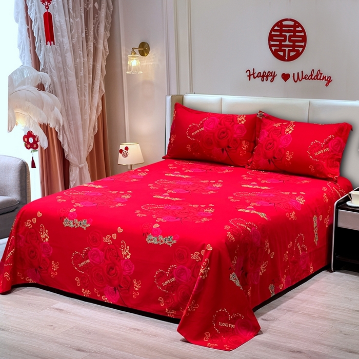 91家纺网 家纺一手货源 找家纺 居美良品 2025新款婚庆100全棉纯棉大红磨毛四件套 幸福的味道