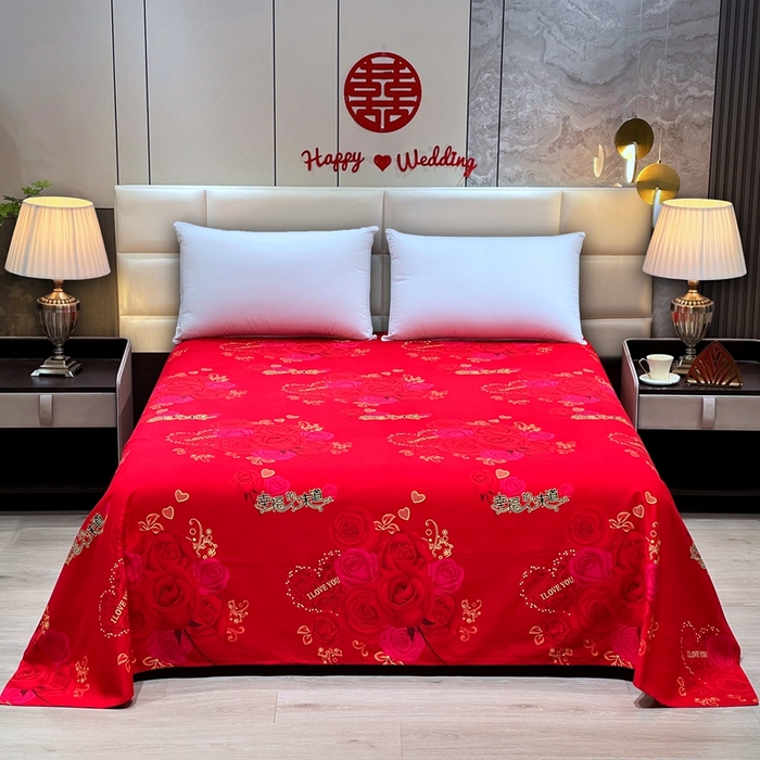 91家纺网 家纺一手货源 找家纺 居美良品 2025新款婚庆100全棉纯棉大红磨毛四件套 幸福的味道