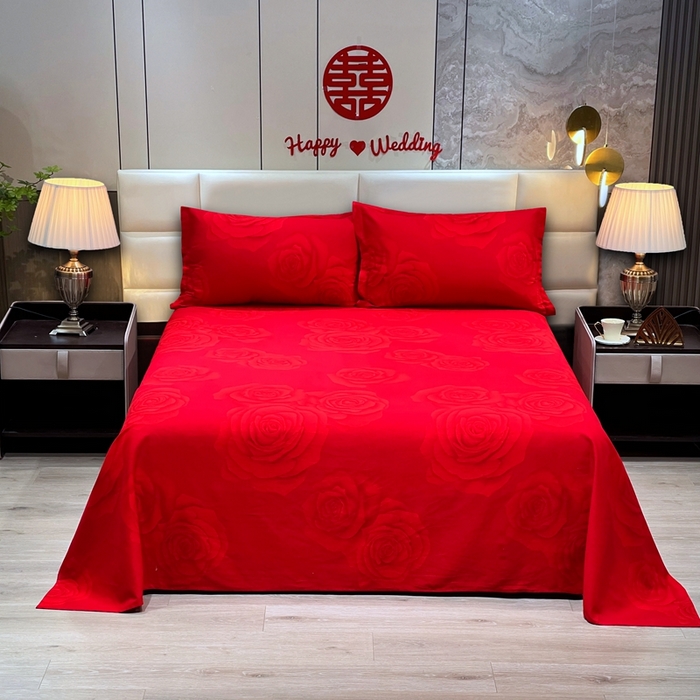 91家纺网 家纺一手货源 找家纺 居美良品 2025新款婚庆100全棉纯棉大红磨毛四件套 百年好合