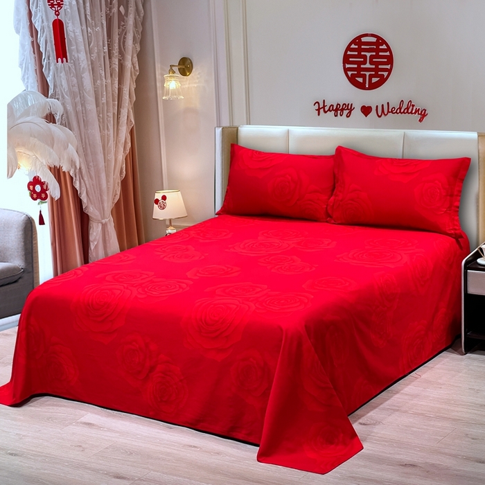 91家纺网 家纺一手货源 找家纺 居美良品 2025新款婚庆100全棉纯棉大红磨毛四件套 百年好合