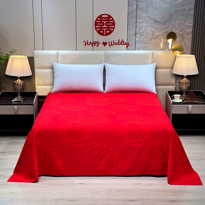 91家纺网 家纺一手货源 找家纺 居美良品 2025新款婚庆100全棉纯棉大红磨毛四件套 百年好合