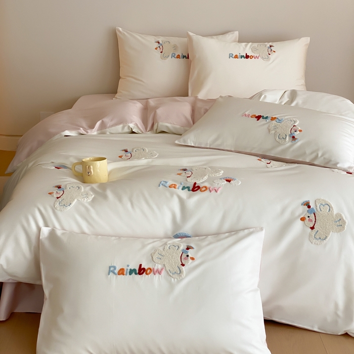 91家纺网 家纺一手货源 找家纺 （总）云栖2025全棉刺绣纯色纯棉长绒棉四件套-乐萌系列