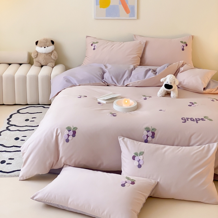 91家纺网 家纺一手货源 找家纺 （总）云栖2025全棉刺绣纯色纯棉长绒棉四件套-乐萌系列