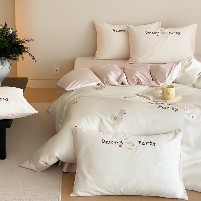 91家纺网 家纺一手货源 找家纺 （总）云栖2025全棉刺绣纯色纯棉长绒棉四件套-乐萌系列