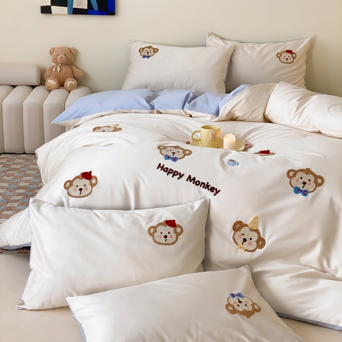 91家纺网 家纺一手货源 找家纺 （总）云栖2025全棉刺绣纯色纯棉长绒棉四件套-乐萌系列