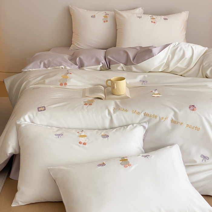 91家纺网 家纺一手货源 找家纺 （总）云栖2025全棉刺绣纯色纯棉长绒棉四件套-乐萌系列