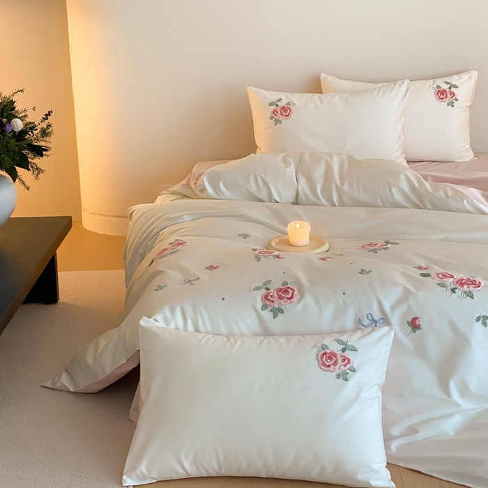 91家纺网 家纺一手货源 找家纺 （总）云栖2025全棉刺绣纯色纯棉长绒棉四件套-乐萌系列