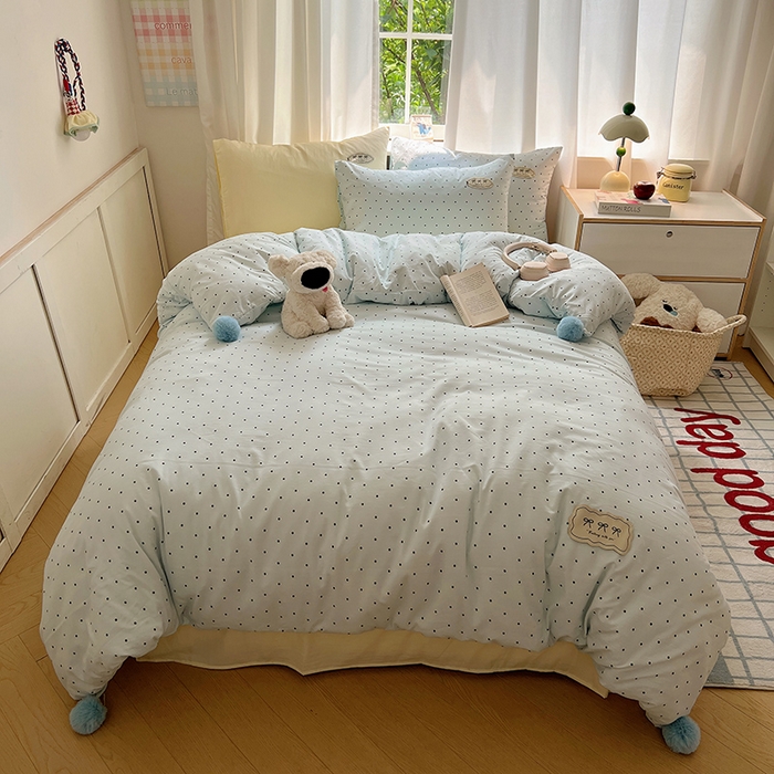 （总）桃心家居 2025新款A类ins云柔水洗棉织标混搭蝴蝶结毛球少女奶呼呼仙气四件套系列