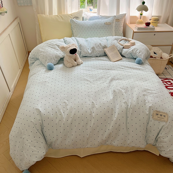 91家纺网 家纺一手货源 找家纺 （总）桃心家居 2025新款A类ins云柔水洗棉织标混搭蝴蝶结毛球少女奶呼呼仙气四件套系列