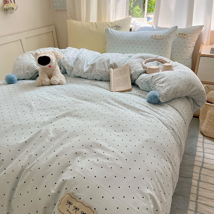 91家纺网 家纺一手货源 找家纺 （总）桃心家居 2025新款A类ins云柔水洗棉织标混搭蝴蝶结毛球少女奶呼呼仙气四件套系列