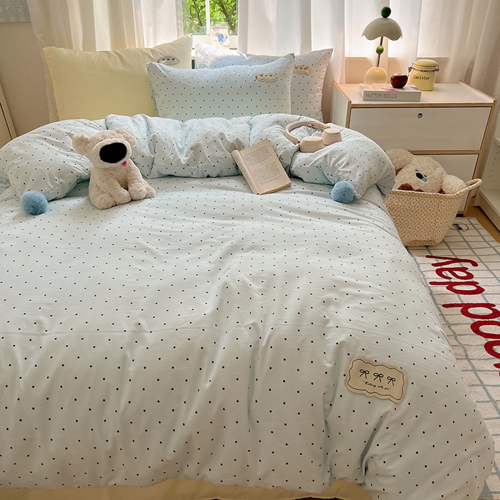 91家纺网 家纺一手货源 找家纺 （总）桃心家居 2025新款A类ins云柔水洗棉织标混搭蝴蝶结毛球少女奶呼呼仙气四件套系列