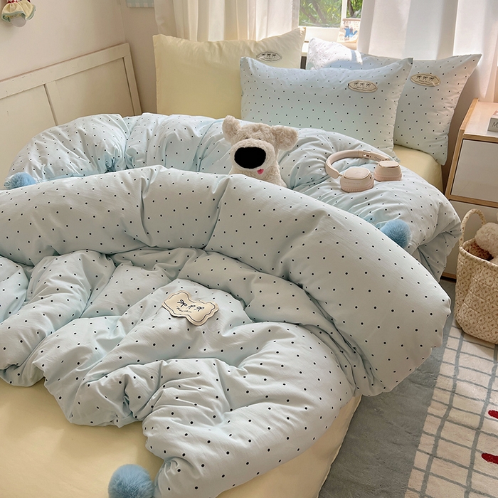 91家纺网 家纺一手货源 找家纺 （总）桃心家居 2025新款A类ins云柔水洗棉织标混搭蝴蝶结毛球少女奶呼呼仙气四件套系列